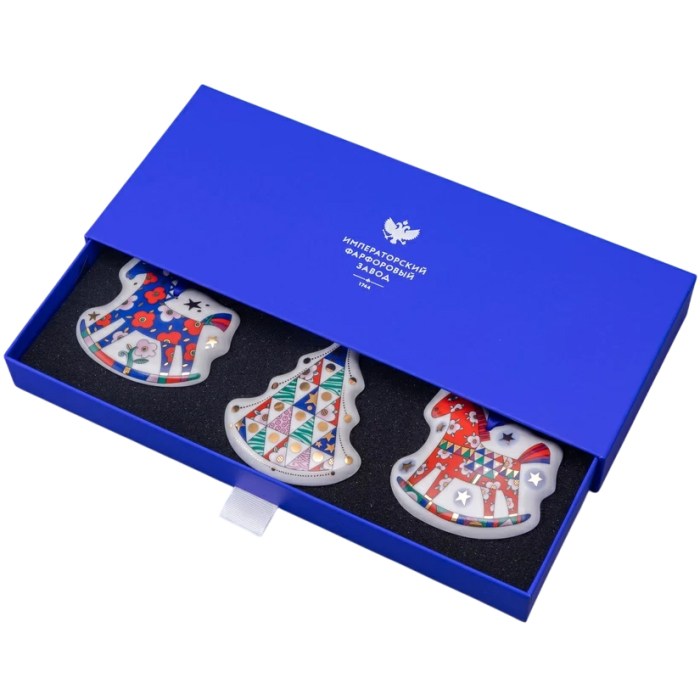 Набор елочных фарфоровых игрушек "Ёлки-иголки" 3 шт