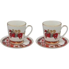 Набор чайный фарфоровый "Колокол. Красный конь" на 2 персоны