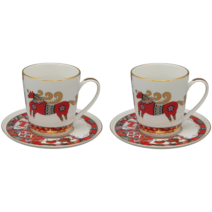 Набор чайный фарфоровый "Колокол. Красный конь" на 2 персоны