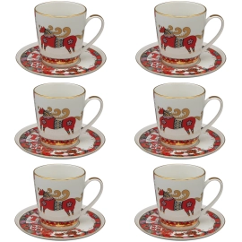 Набор чайный фарфоровый "Колокол. Красный конь" на 6 персон