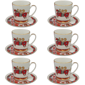 Набор чайный фарфоровый "Колокол. Красный конь" на 6 персон