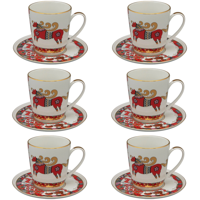 Набор чайный фарфоровый "Колокол. Красный конь" на 6 персон
