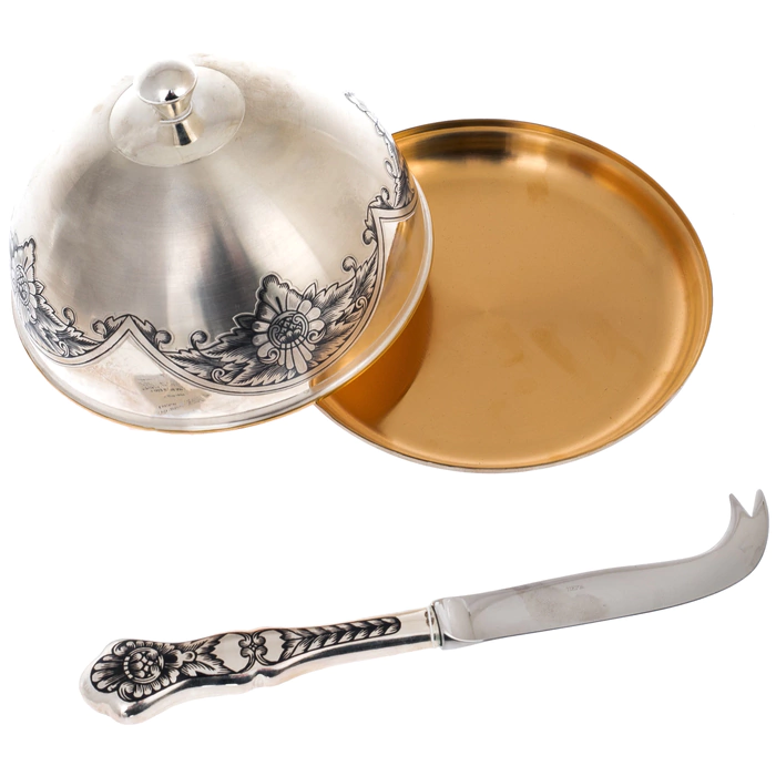 Silver cheese bowl with a knife "Rough drawing"