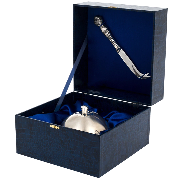 Silver cheese bowl with a knife "Rough drawing"