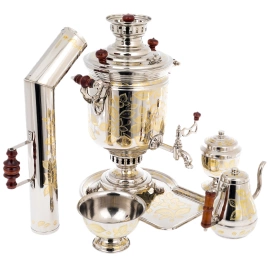 Набор чайный "Цветочек" с самоваром, 5 литров