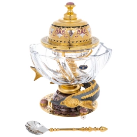 Икорница "Посейдон" на подставке из родонита, Златоуст