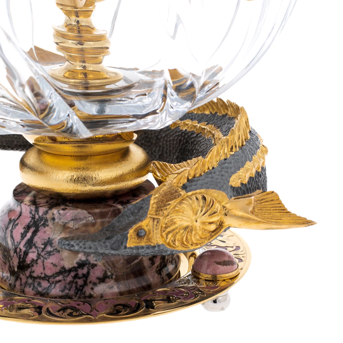 Poseidon caviar bowl on a rhodonite stand, Zlatoust