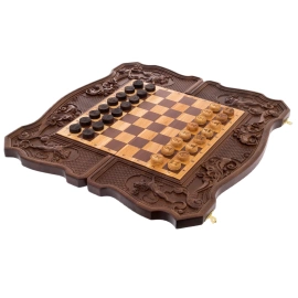 Backgammon 3in1 carved from beech "Lion"