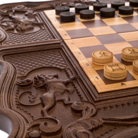 Backgammon 3in1 carved from beech "Lion"