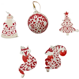 Набор серебряных елочных игрушек "Новый год" 5 шт