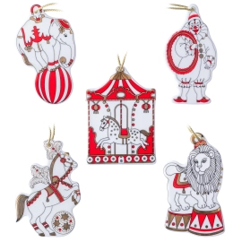 Набор фарфоровых елочных игрушек "Гранд цирк" в формате адвент-календаря, 5 шт
