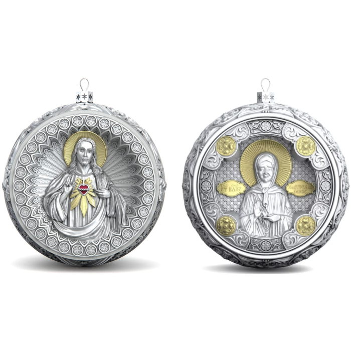 Набор серебряных елочных шаров "Спаситель и Матрона" 2 шт