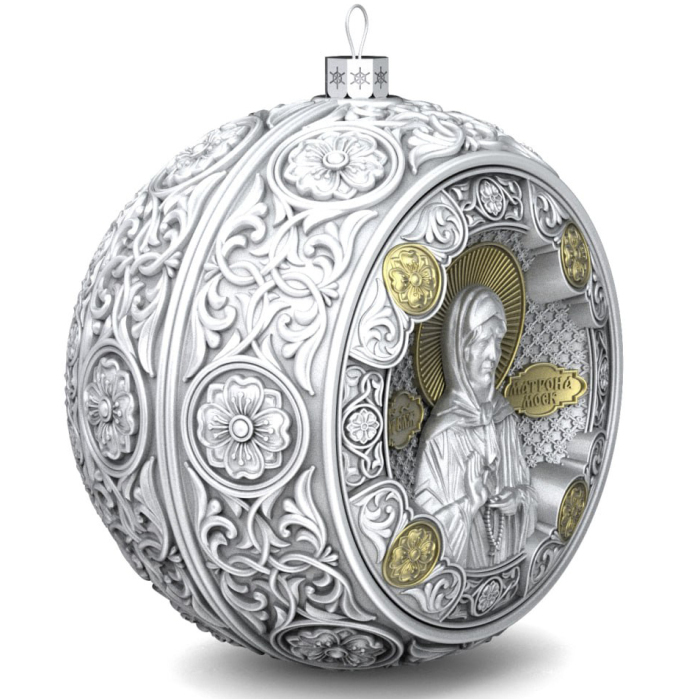 Набор серебряных елочных шаров "Спаситель и Матрона" 2 шт