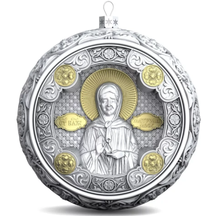 Набор серебряных елочных шаров "Спаситель и Матрона" 2 шт