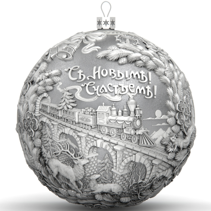 Набор серебряных елочных шаров "Зимние забавы" 4 шт