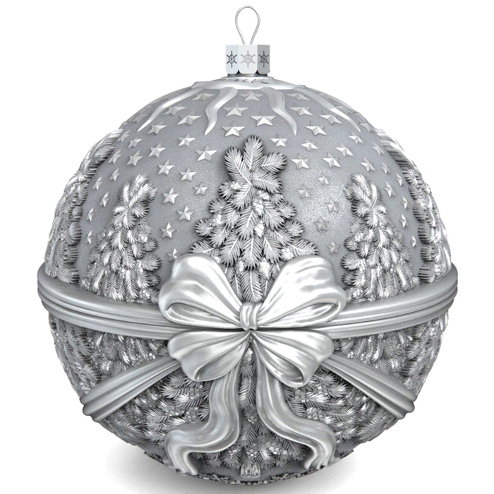 Set of silver Christmas tree balls "Winter fun" 4 pcs
