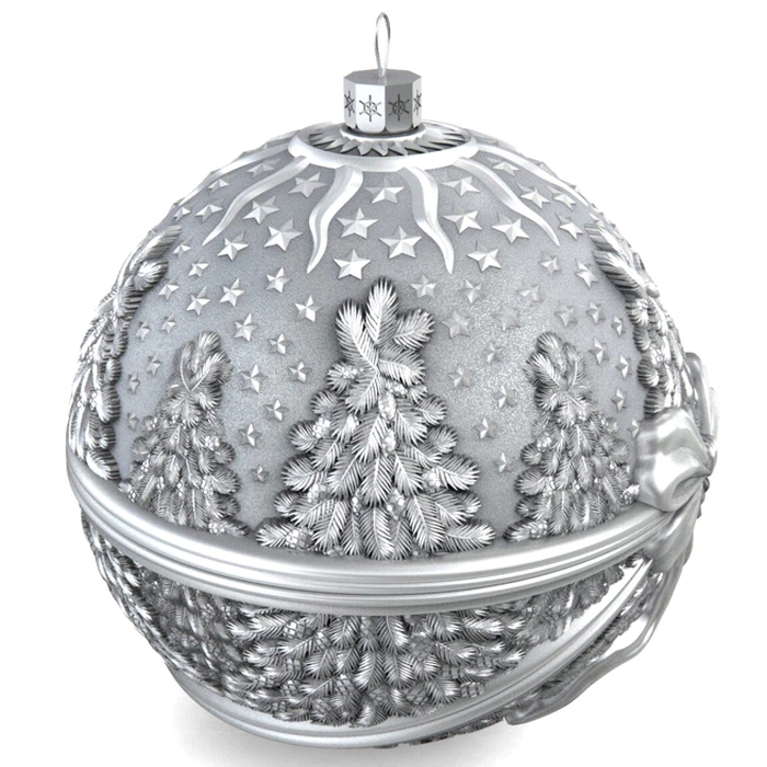 Set of silver Christmas tree balls "Winter fun" 4 pcs
