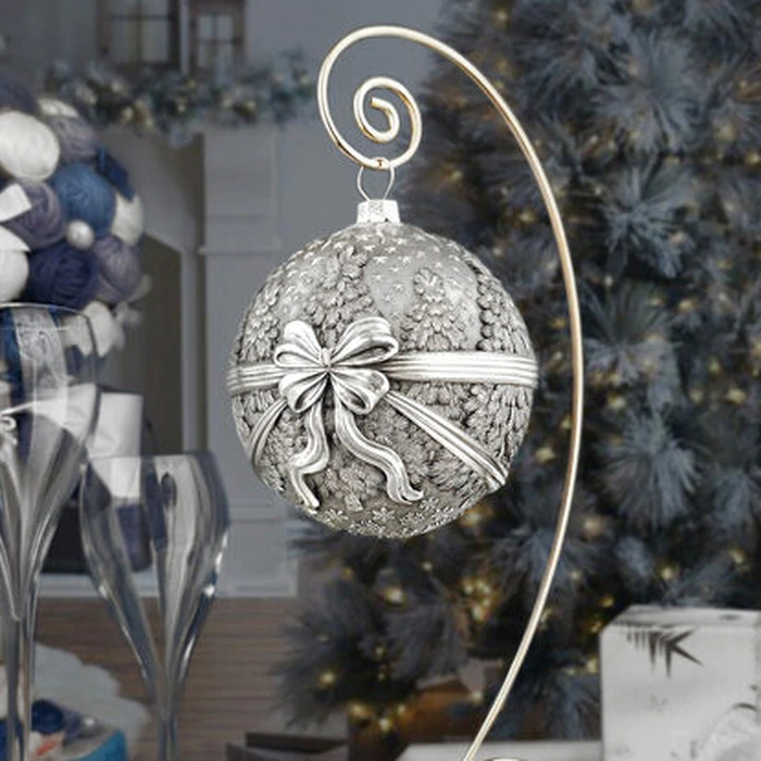 Set of silver Christmas tree balls "Winter fun" 4 pcs