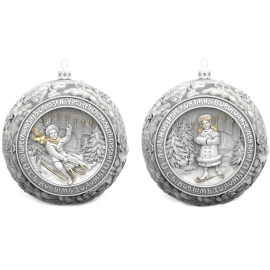 Набор серебряных елочных шаров "Зимний спорт" 2 шт