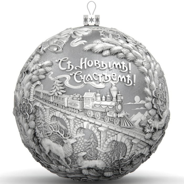 Набор серебряных елочных шаров "Зимний спорт" 2 шт