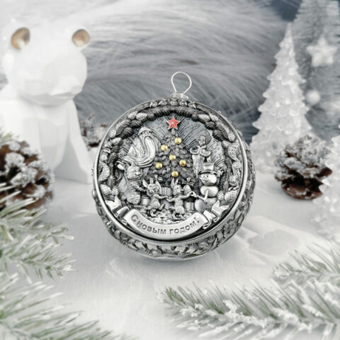 Набор серебряных елочных шаров "Праздничный Петербург" 2 шт