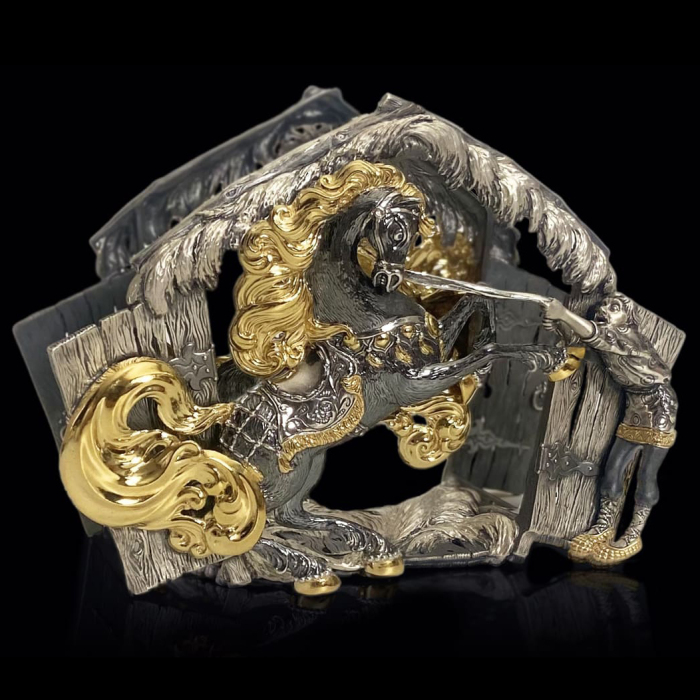 Салфетница серебряная "Кони златогривые"