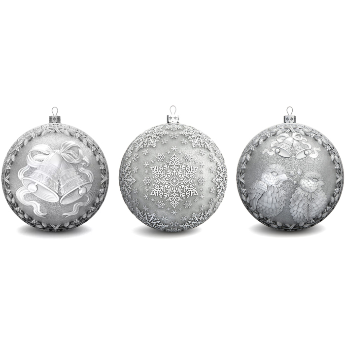 Набор серебряных елочных шаров "Праздничный" 3 шт