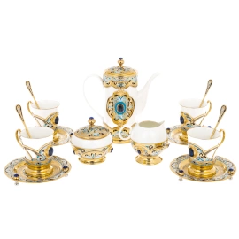 Кофейный сервиз "Грация" с лазуритом, на 4 персоны, 15 предметов, Златоуст