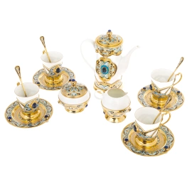 Кофейный сервиз "Грация" с лазуритом, на 4 персоны, 15 предметов, Златоуст