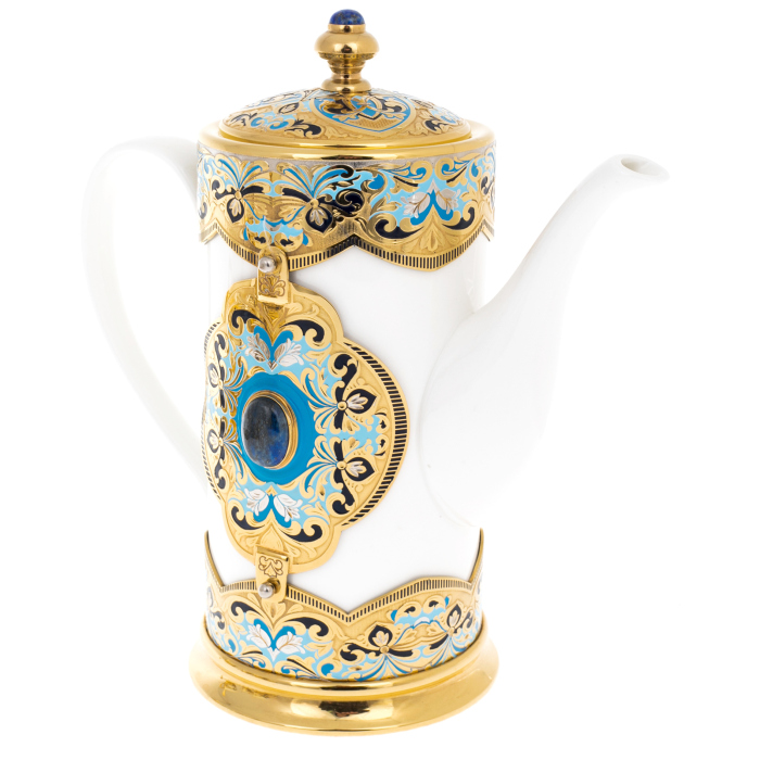 Кофейный сервиз "Грация" с лазуритом, на 4 персоны, 15 предметов, Златоуст