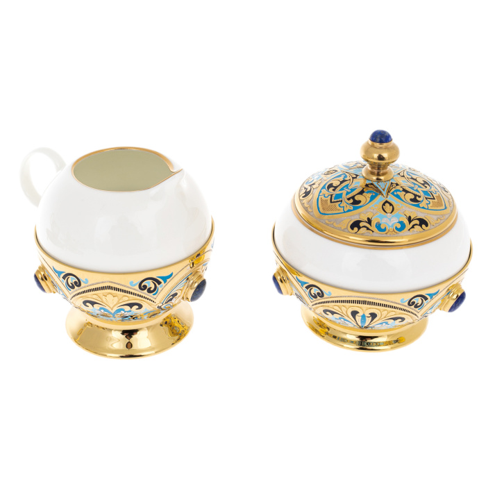 Кофейный сервиз "Грация" с лазуритом, на 4 персоны, 15 предметов, Златоуст