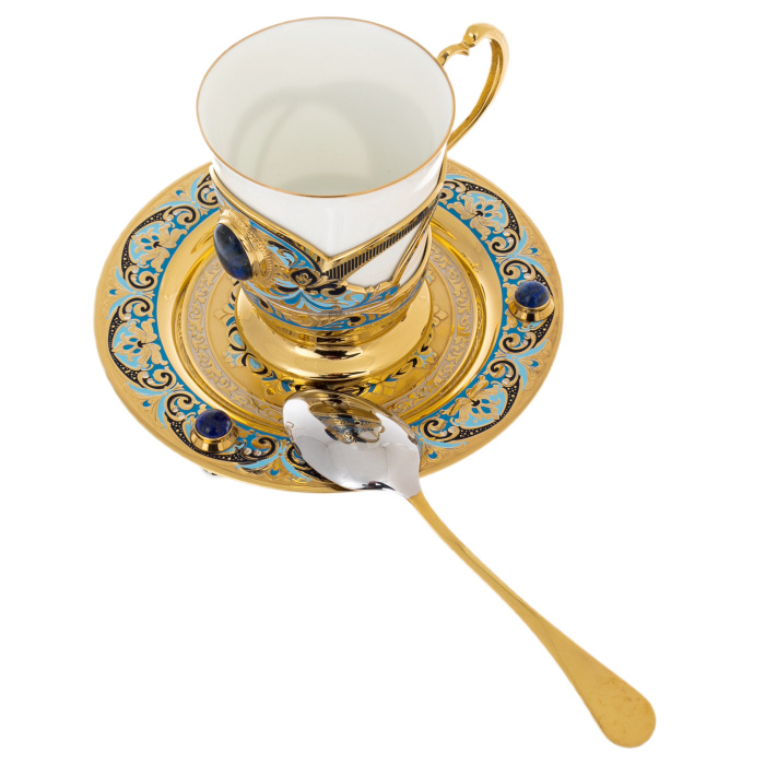 Кофейный сервиз "Грация" с лазуритом, на 4 персоны, 15 предметов, Златоуст