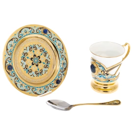 Кофейный сервиз "Грация" с лазуритом, на 4 персоны, 15 предметов, Златоуст