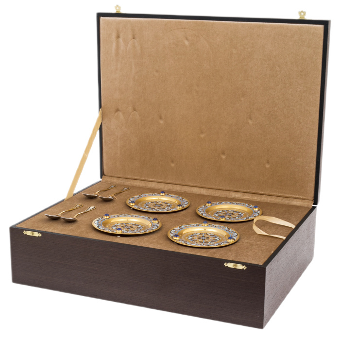 Кофейный сервиз "Грация" с лазуритом, на 4 персоны, 15 предметов, Златоуст