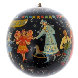 Шар ёлочный деревянный "Новый год" Чапарина, Палех