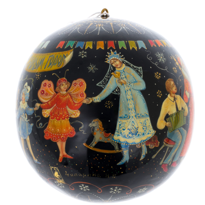 Шар ёлочный деревянный "Новый год" Чапарина, Палех