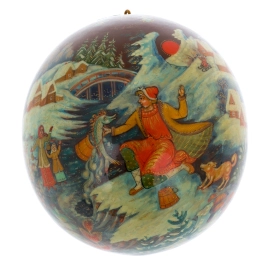 Шар ёлочный деревянный "Русские сказки. Емеля" Кузьменко, Палех