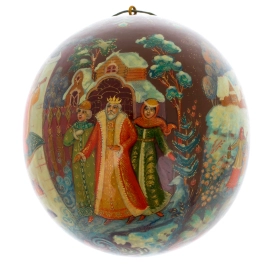 Шар ёлочный деревянный "Русские сказки. Емеля" Кузьменко, Палех
