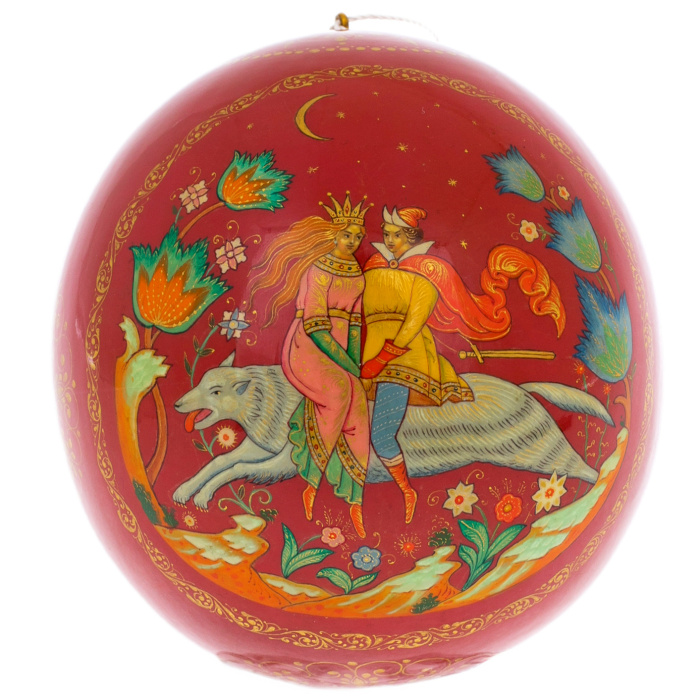 Шар ёлочный деревянный "Сказка о сером волке" Кондаков, Палех