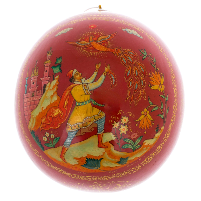 Шар ёлочный деревянный "Сказка о сером волке" Кондаков, Палех