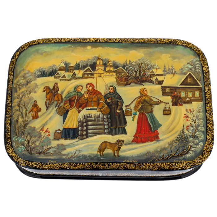 The casket "At the well" by Belov, Palekh