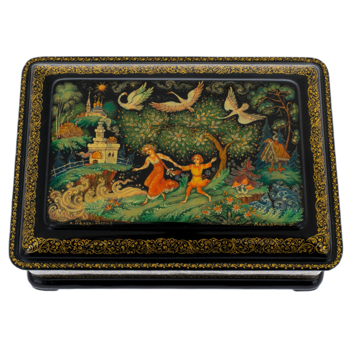 Шкатулка "Гуси-лебеди" Камардина, Палех