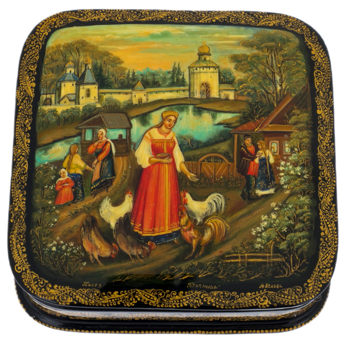 Шкатулка "Птичница" Белова, Палех