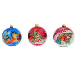 Набор стеклянных елочных шаров "Зимние забавы" 3 шт, Палех