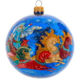 Набор стеклянных елочных шаров "Зимние забавы" 3 шт, Палех