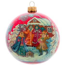 Набор стеклянных елочных шаров "Зимние забавы" 3 шт, Палех
