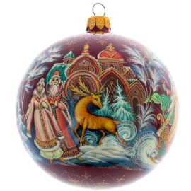 Шар ёлочный из стекла "Мороз и Снегурочка" Палех