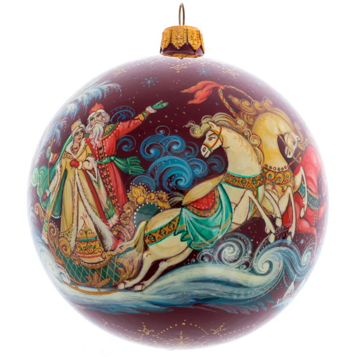 Шар ёлочный из стекла "Мороз и Снегурочка" Палех