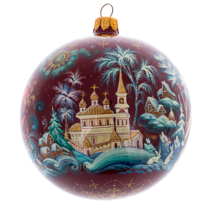 Шар ёлочный из стекла "Мороз и Снегурочка" Палех