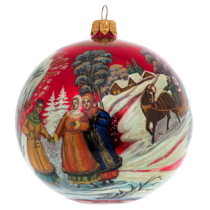Шар ёлочный из стекла "Праздничная тройка" Палех